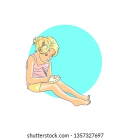 The little girl writes. Vector.
