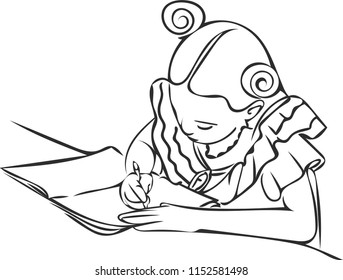 The little girl is writing in her book. knowledge concept.