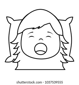 little girl yawning with head on pillow vector illustration outline design