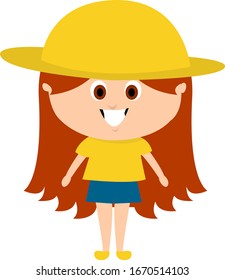 Little girl in yellow, illustration, vector on white background.