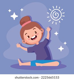 Little Girl Yoga Happy Character