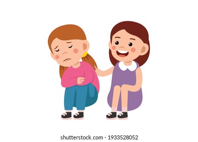 Little girlconsoling his crying friend. Vector illustration cartoon style design