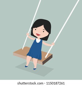 little girll  playing in a swing