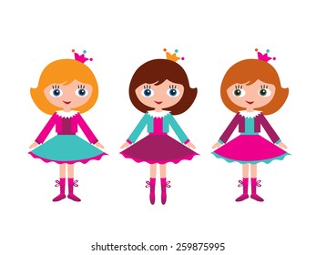 Little girls ballerinas. Lesson at the ballet school. Isolated on white background. Vector illustration.
