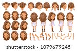 Little girls character creation set. Icons with different types of faces and hair style, emotions of Smile, laugh, sad, angry, front, rear, side view of female person. Moving arms, legs. Vector