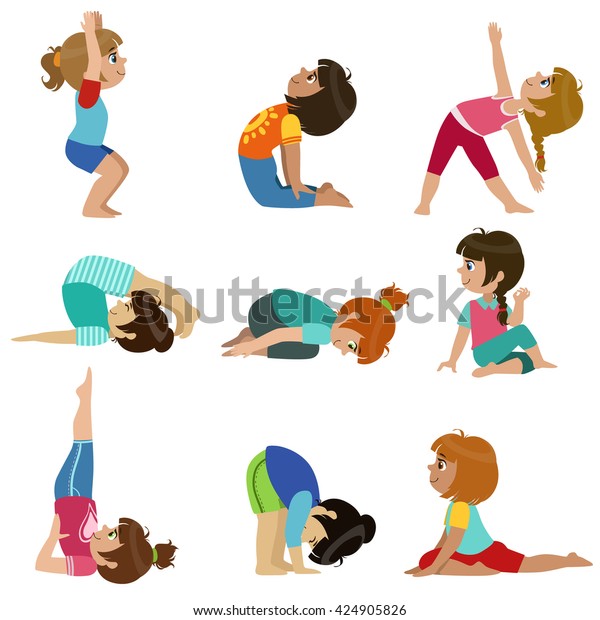 Image Vectorielle De Stock De Petites Filles Faisant Du Yoga