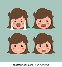little girls emoticon set kawaii characters