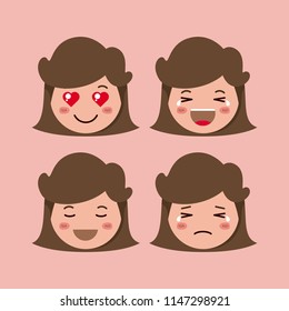 little girls emoticon set kawaii characters