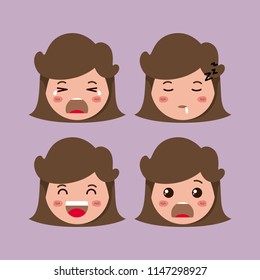 little girls emoticon set kawaii characters