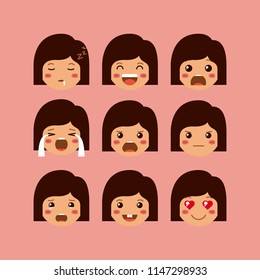 little girls emoticon set kawaii characters