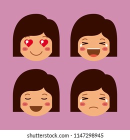little girls emoticon set kawaii characters