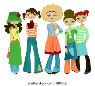 little girls in fashionable pastel colorful outfit
