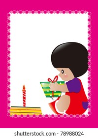 little girl's flier/poster template with gift and birthday cake