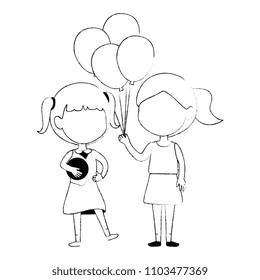 little girls friends with balloons helium characters