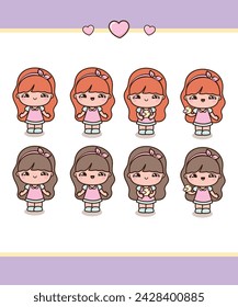 Little girls illustration, cute girls, chibi illustration