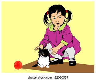 little girls with kitten