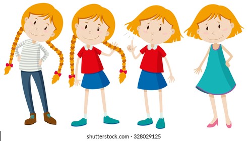Little girls with long and short hair illustration