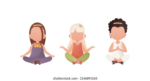 Little girls are meditating. Children's meditation. Vector. Set isolated on a white background.