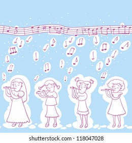 Little Girls Playing Flute Pattern.