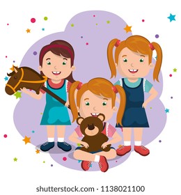 little girls playing with toys characters