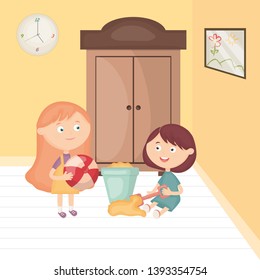 little girls playing with toys in the room