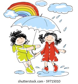 Little girls under the rainbow