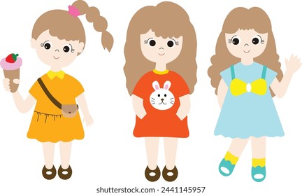 Little girls walking and playing together in the park