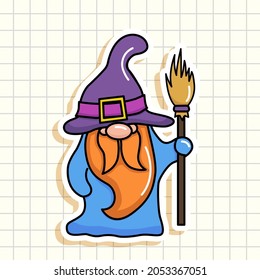 Little gnome sticker. Halloween sticker. Witch. Vector illustration.