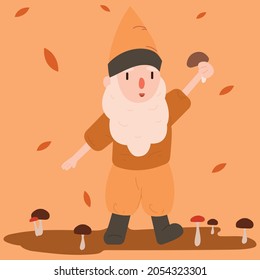 Little gnome.Gnome among pumpkins.idea for a postcard.vector.