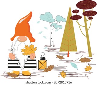  Little Gnomes autumn garden illustration