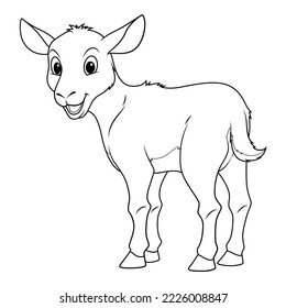 Little Goat Cartoon Animal Illustration BW