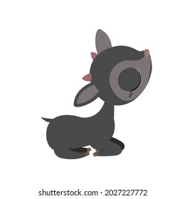 Little goat cub. Isolated object on a white background. Cheerful kind animal child. Cartoons flat style. Funny. Vector