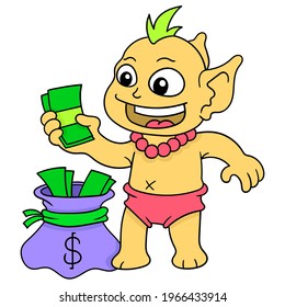 The little goblins were stealing people property money, vector illustration art. doodle icon image kawaii.