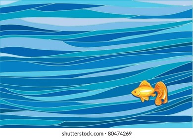 Little goldfish in deep ocean