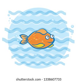 Little goldfish swimming under water. Print for children's clothing.