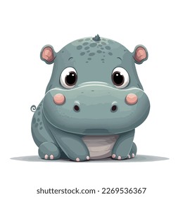 Little gray hippopotamus. Baby hippopotamus. A friendly little hippo with big dark eyes. Nice character graphics made in vector graphics. Illustration for a child.