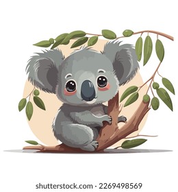 Little gray koala bear. Little baby koala bear. A friendly little koala bear with big brown eyes. Nice character graphics made in vector graphics. Illustration for a child.