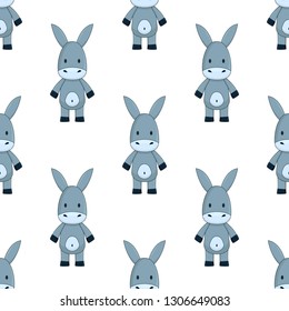 little gray toy donkey, cute cartoon seamless pattern on white background chequerwise