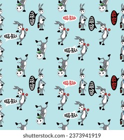 little gray toy donkey, cute cartoon seamless pattern on white background chequerwise
