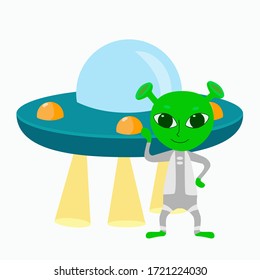 Little Green Alien Waving Hello Near Stock Vector (Royalty Free ...