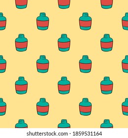 Little green bottle,seamless pattern on beige background.