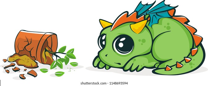 Little Green Dragons Mascot Character. Vector Illustration