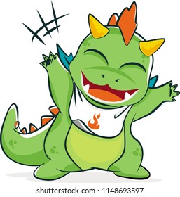 Little Green Dragons Mascot Character. Vector Illustration.