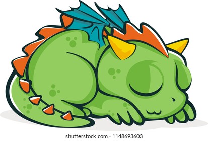 Little Green Dragons Mascot Character. Vector Illustration.