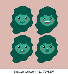 little green girls emoticon set kawaii characters