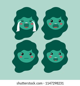 little green girls emoticon set kawaii characters