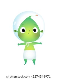 Little green man character clip art, cute alien baby or toddler clip art cartoon. Extraterrestrial kid isolated on white. Vector cosmos character illustration.