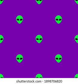 Little green men heads on purple background, seamless vector illustration.