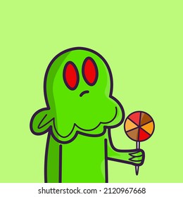 LITTLE GREEN MONSTER VECTOR ILLUSTRATION FOR VARIOUS USES
