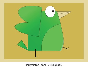 A Little green sparrow with a yellow background